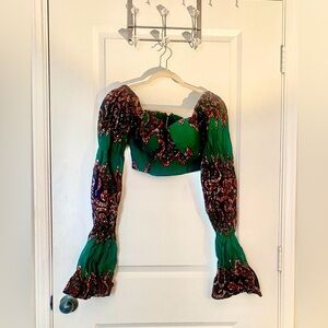 NWOT Ofuure balloon sleeve bustier crop top. Sz M ( On or off shoulder)